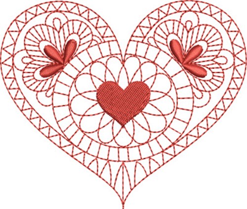 Redwork Floral Heart Machine Embroidery Design