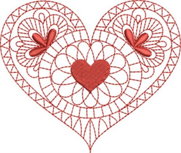 Picture of Redwork Floral Heart Machine Embroidery Design