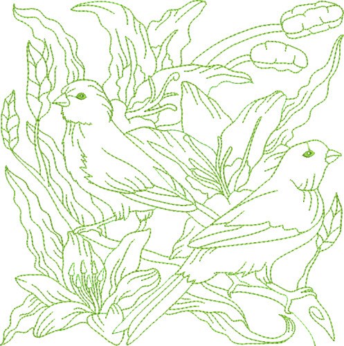 Garden Birds Block Machine Embroidery Design