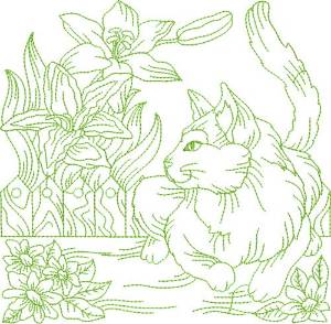 Picture of Garden Cat Block Machine Embroidery Design