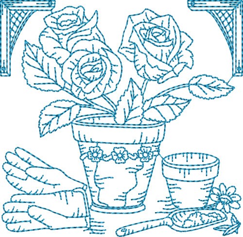 Garden Flowers Block Machine Embroidery Design