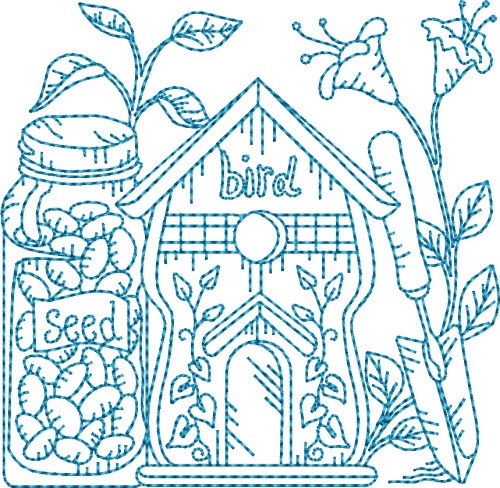Garden Birdhouse Block Machine Embroidery Design