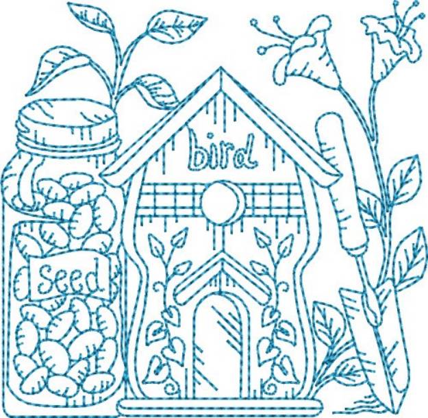 Picture of Garden Birdhouse Block Machine Embroidery Design