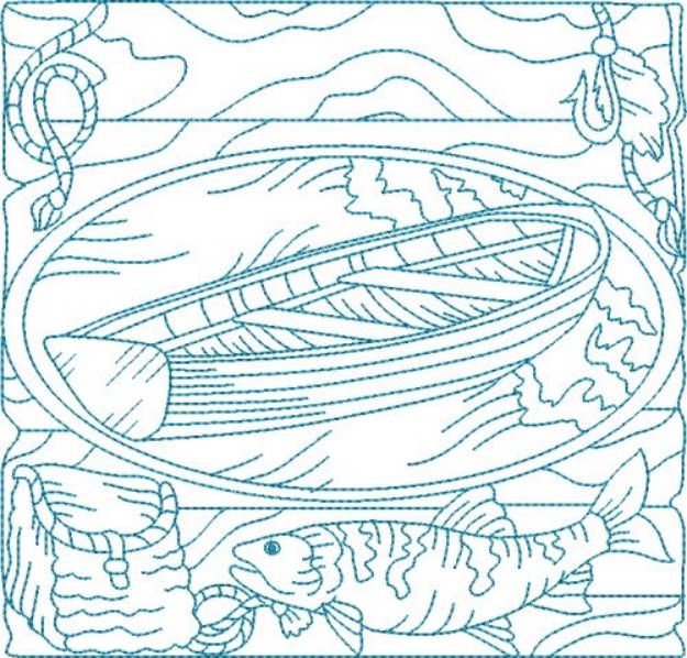 Picture of Bluework Fishing Boat Machine Embroidery Design