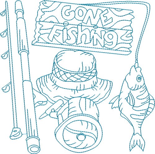 Bluework Gone Fishing Machine Embroidery Design