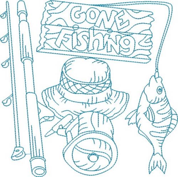 Picture of Bluework Gone Fishing Machine Embroidery Design
