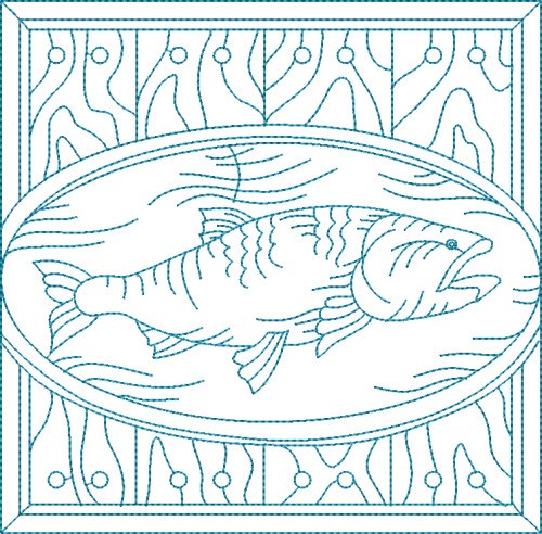 Bluework Fish Block Machine Embroidery Design
