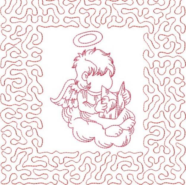 Picture of Redwork Angel Reading Machine Embroidery Design