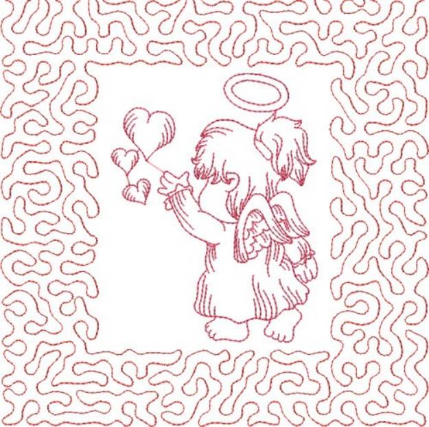 Picture of Redwork Angel & Hearts Machine Embroidery Design