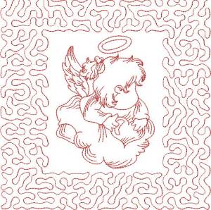 Picture of Redwork Angel & Heart Machine Embroidery Design