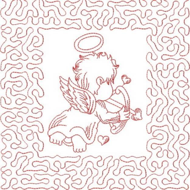 Picture of Redwork Angel & Bow Machine Embroidery Design