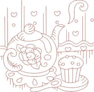 Picture of Redwork Teapot & Cupcake