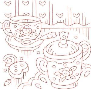Picture of Redwork Teapot & Cup
