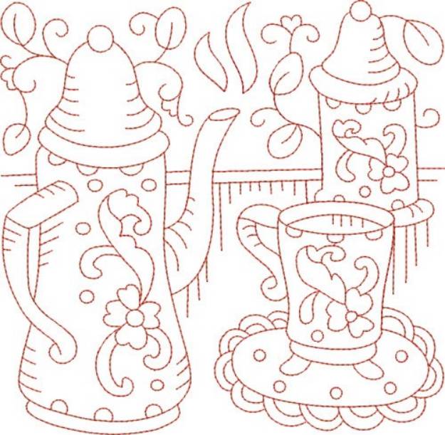 Picture of Redwork Teapot & Cup Machine Embroidery Design