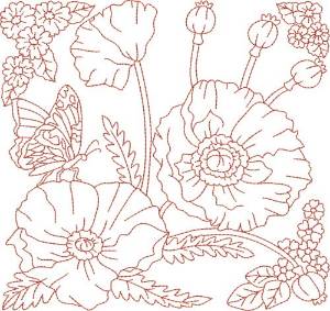 Picture of Redwork Butterfly & Flowers