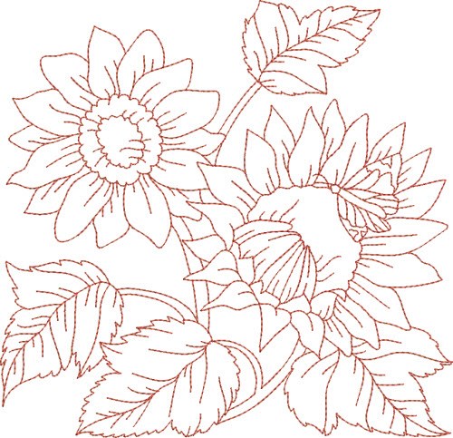Redwork Butterfly & Flowers Machine Embroidery Design