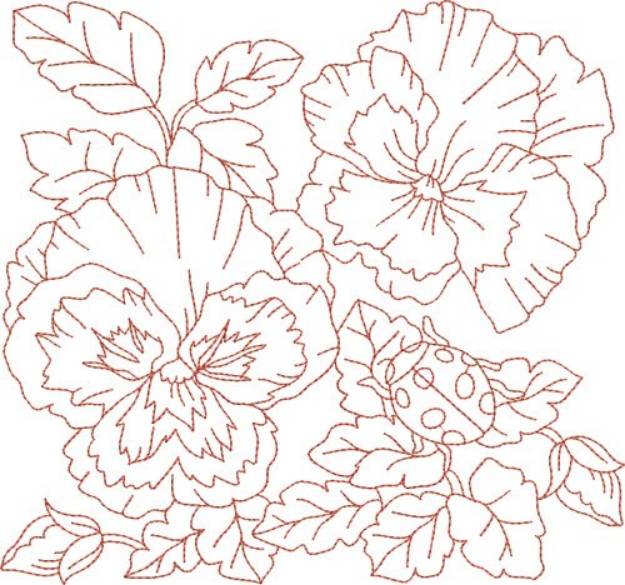 Picture of Redwork Ladybug & Flowers Machine Embroidery Design