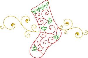 Picture of Christmas Swirl Stocking Machine Embroidery Design