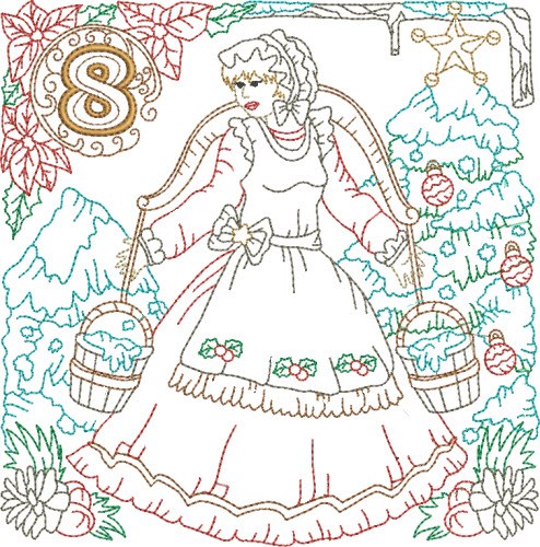 Christmas Day 8 Machine Embroidery Design