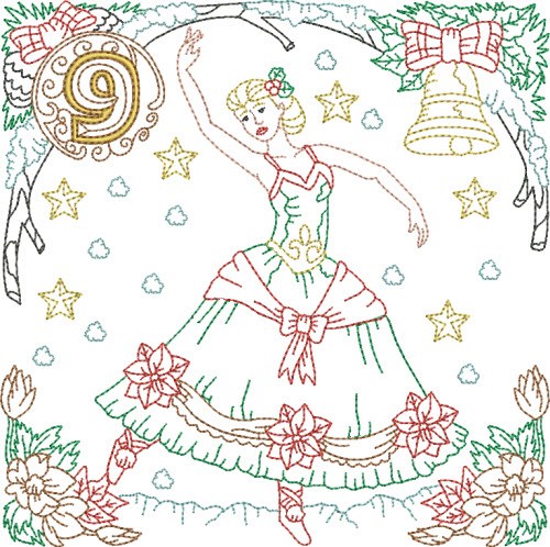 Christmas Day 9 Machine Embroidery Design
