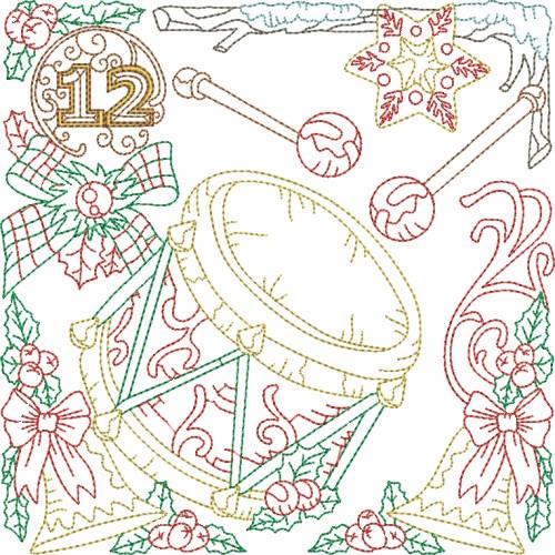 Christmas Day 12 Machine Embroidery Design