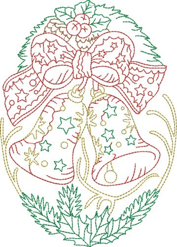 Multi Color Holiday Quilt Bells Machine Embroidery Design