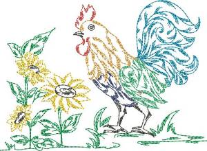 Picture of Rooster Quilt Block Machine Embroidery Design