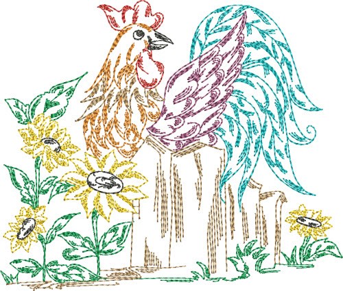 Rooster Quilt Block Machine Embroidery Design