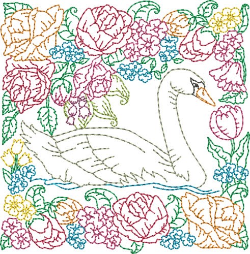 Floral Swan Quilt Block Machine Embroidery Design