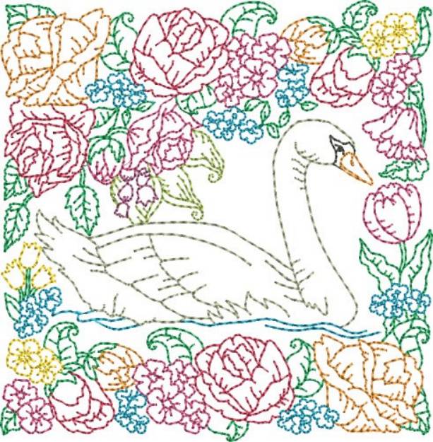 Picture of Floral Swan Quilt Block Machine Embroidery Design
