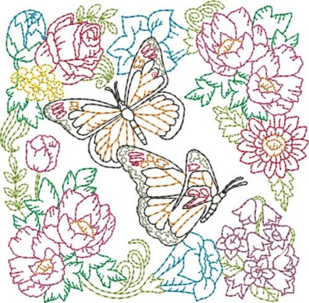 Picture of Floral Butterflies Quilt Block Machine Embroidery Design