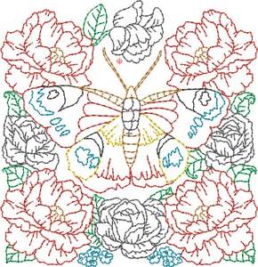 Picture of Floral Butterfly Quilt Block Machine Embroidery Design