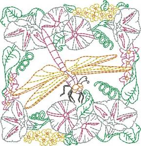 Picture of Floral Dragonfly Quilt Block Machine Embroidery Design