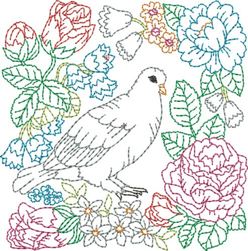 Floral Dove Quilt Block Machine Embroidery Design