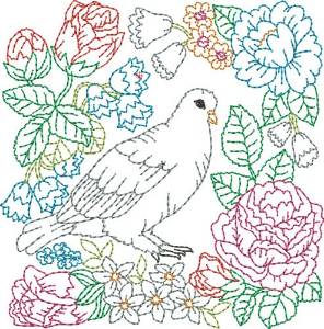 Picture of Floral Dove Quilt Block Machine Embroidery Design