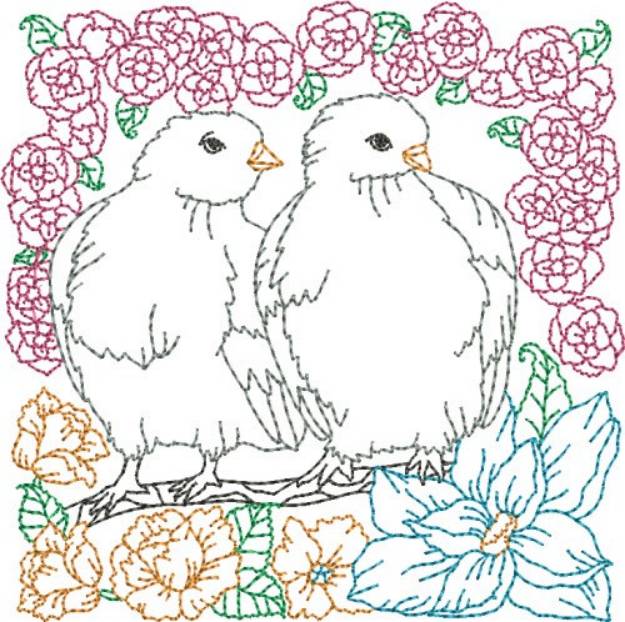 Picture of Floral Doves Quilt Block Machine Embroidery Design