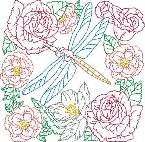 Picture of Floral Dragonfly Quilt Block Machine Embroidery Design