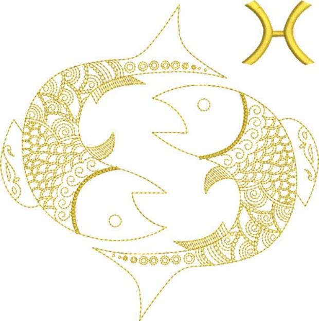 Picture of Pisces Zodiac Quilt Block Machine Embroidery Design