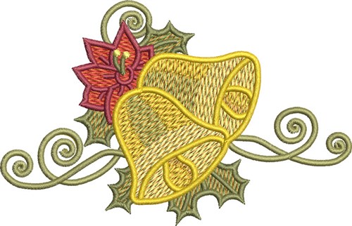 Poinsettia Christmas Bells Machine Embroidery Design