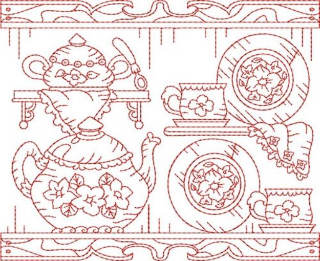 Picture of Tea Time Quilt Block Machine Embroidery Design