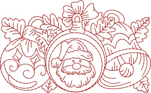 Santa Claus Redwork Border Machine Embroidery Design
