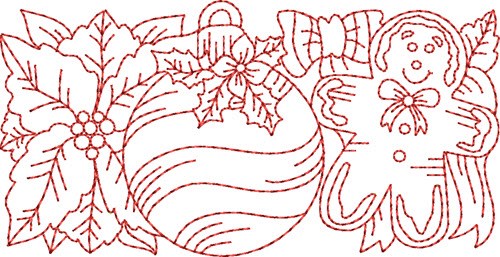Gingerbread Redwork Border  Machine Embroidery Design