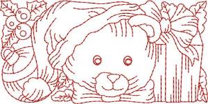 Picture of Christmas Bear Redwork Border  Machine Embroidery Design