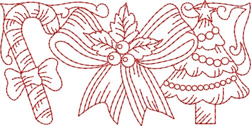 Christmas Tree Redwork Border  Machine Embroidery Design