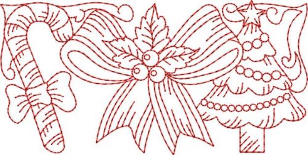 Picture of Christmas Tree Redwork Border  Machine Embroidery Design