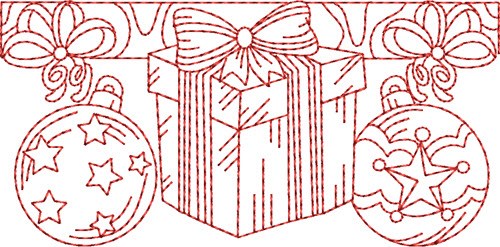 Christmas Gift Redwork Border  Machine Embroidery Design