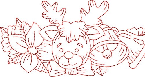 Holiday Reindeer Redwork Border  Machine Embroidery Design