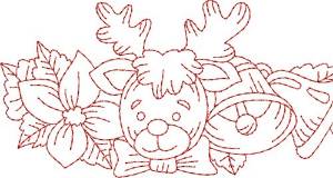 Picture of Holiday Reindeer Redwork Border  Machine Embroidery Design