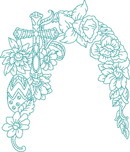 Blue Work Floral Machine Embroidery Design