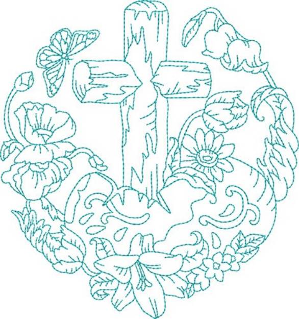 Picture of Blue Work Cross Machine Embroidery Design